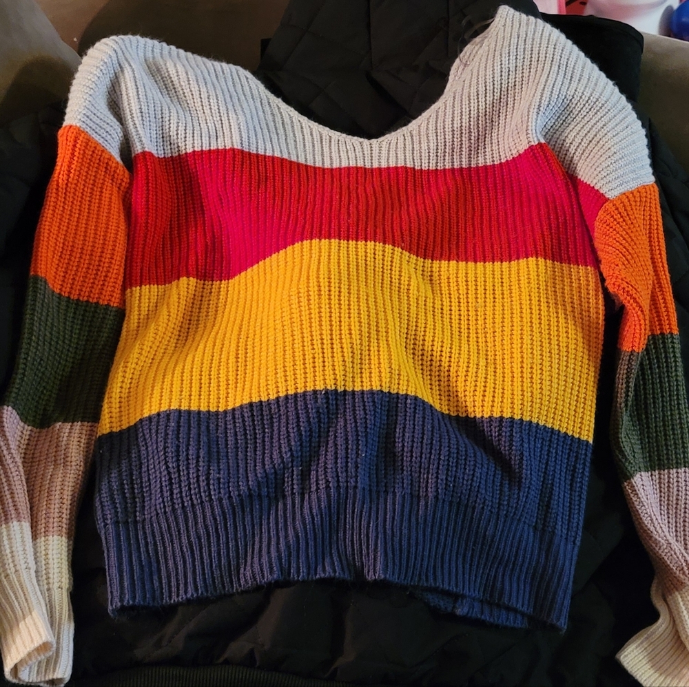 Fashion Nova Multicolor V-Neck Sweater